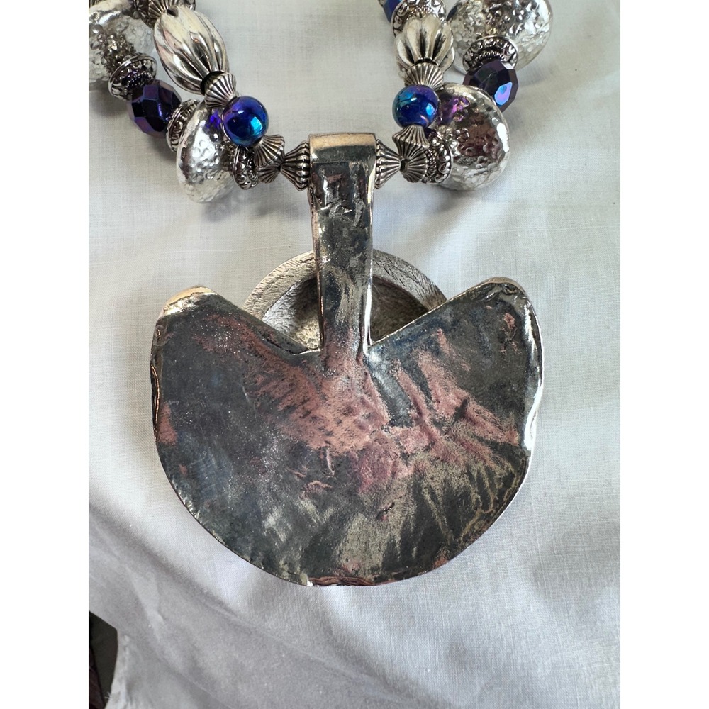 Anthony Alexander Runway Silvertone Art Glass Statement Necklace Earrings Set - Picture 8 of 9